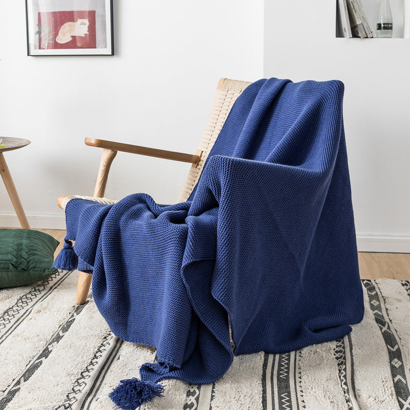 MILO Navy Blue Knitted Throw Blanket