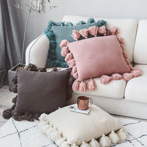 EMMA Knitted Throw Pillow With Tassels