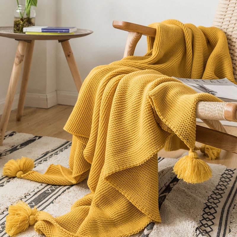 Chunky Jersey Yellow Knitted Throw Yellow Beige Chunky Knit Throw