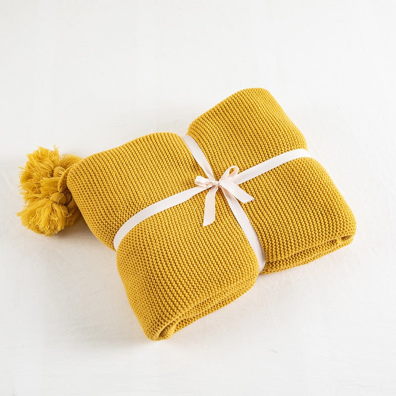 MILO Yellow Knitted Throw Blanket